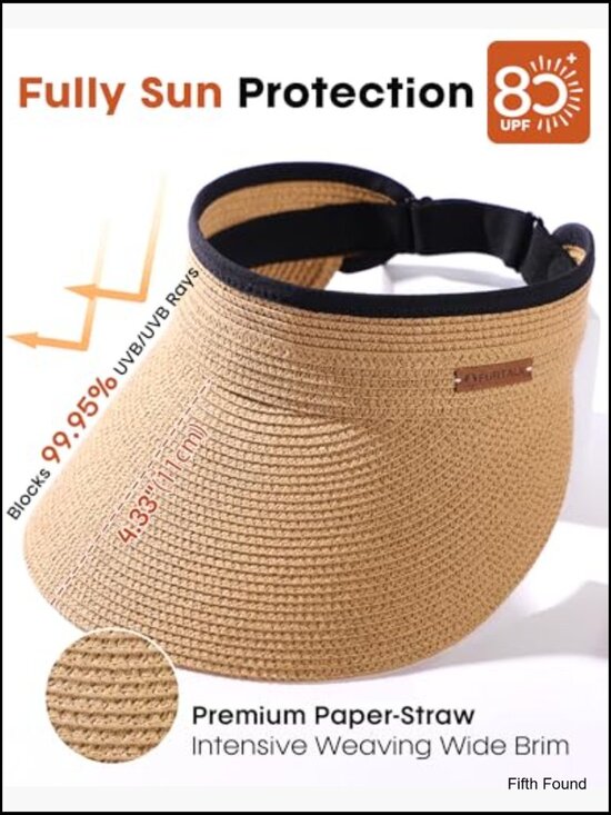 Straw Sun Visor Hat with UPF 80+ Protection, Adjustable Fit, Packable main image 5